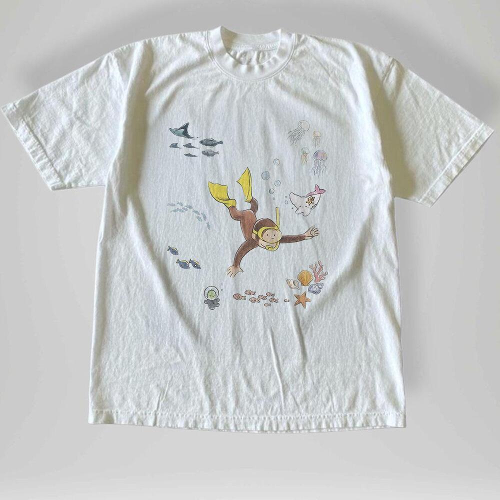 Style Curious George Underwater Scuba Diver Graphic Tee Ocean Sea Life
